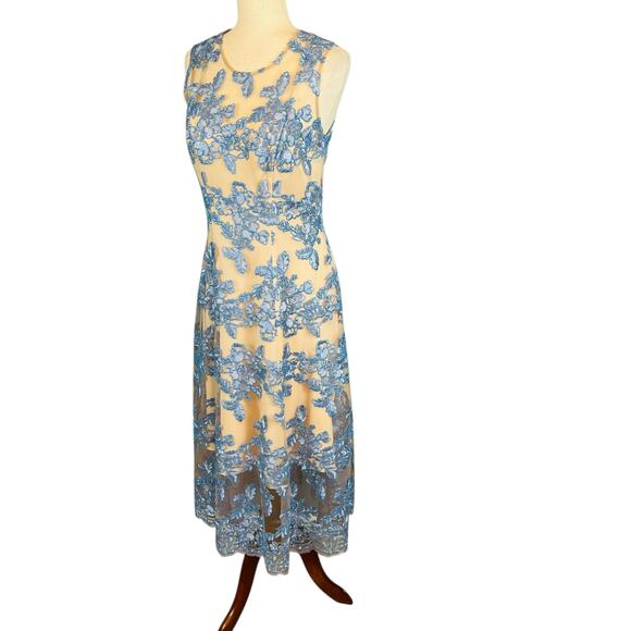 Anthropologie BHLDN Tonya Dress Tea Length Blue Lace Overlay Sleeveless Size 6 - Picture 7 of 10